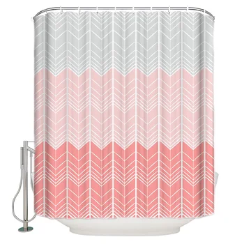

Ins Wind Geometry Gradient Grey Pink Shower Curtain Decor with Hooks Waterproof