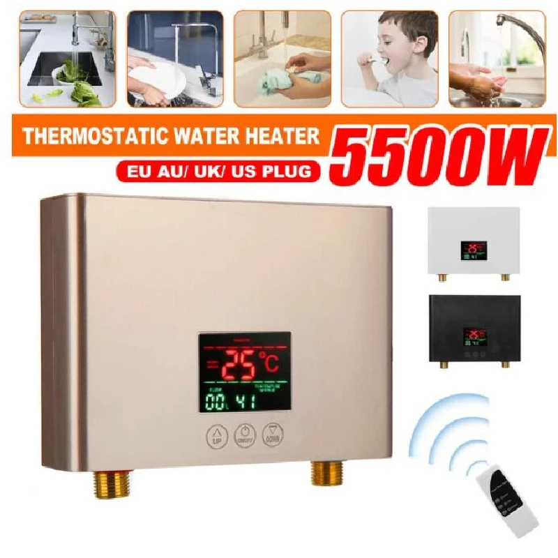 Kitchen Instant Water Heater 5500W Mini Tankless Electric Water Heater  Wall-Mounted with LED Display Remote Control for Bathroom - AliExpress