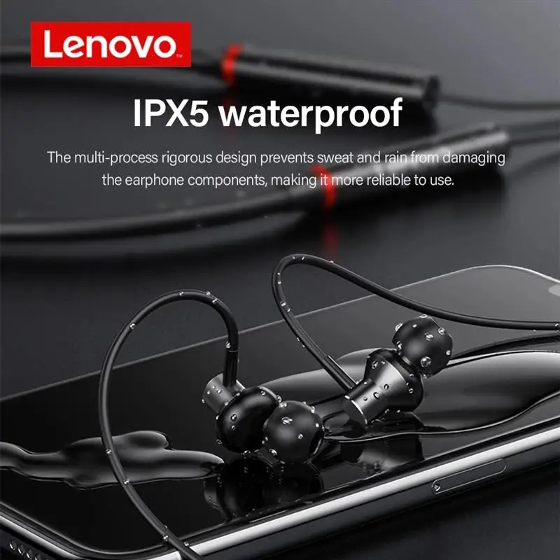 Lenovo HE05X Bluetooth5 0 Wireless Headset Waterproof Sport Earbud with Noise Cancelling Mic Magnetic Neckband Earphones