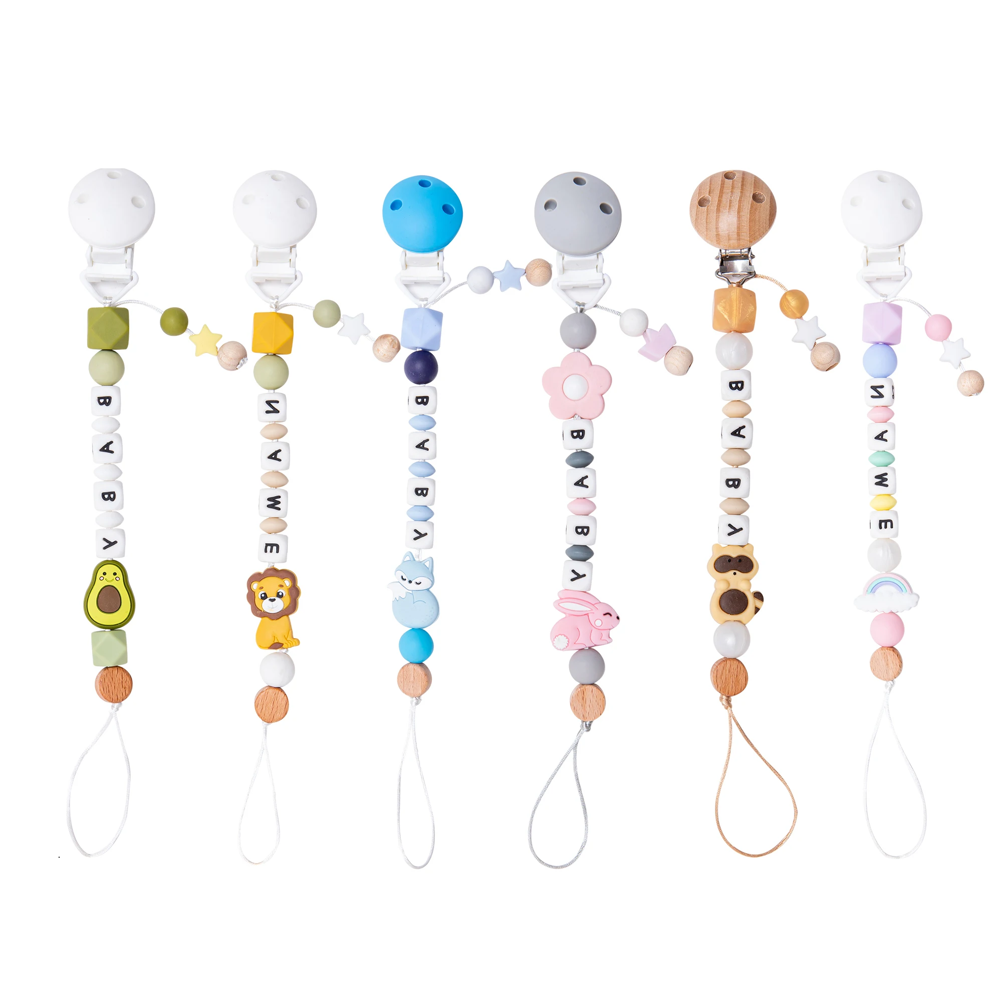 

Silicone Animal Teether Pacifier Clip Personalised Name Colorful Pacifier Chain for Baby Teething Soother Chew Toy Dummy Clips