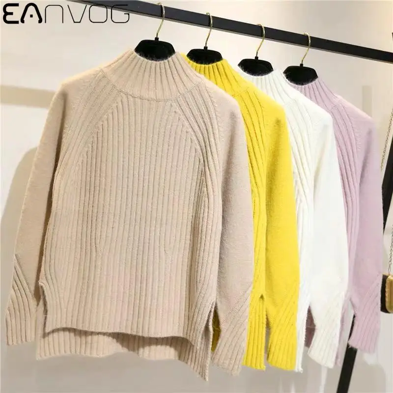 Korean Style Loose Sweater Women Pullover Casual Half Turtleneck Long Sleeve Oversized Knit Sweater Female Jumpers Split solid
Korean Style Loose Sweater Women Pullover Casual Half Turtleneck Long Sleeve Oversized Knit Sweater Female Jumpers Split solid