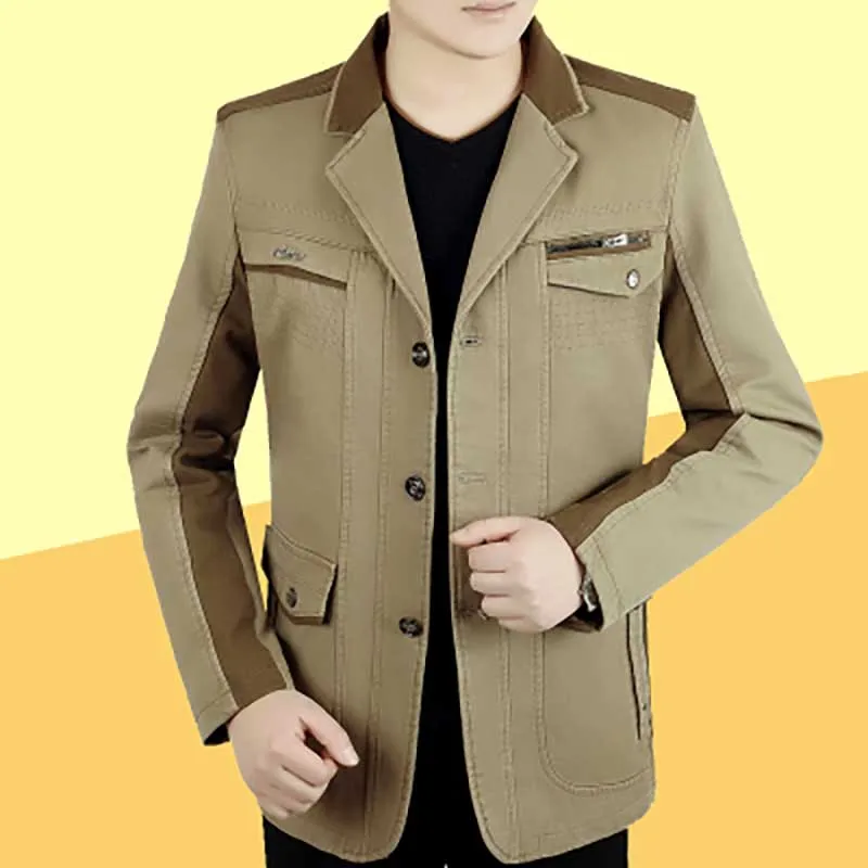 8810 Khaki Весенне-осенняя модная куртка, мужское пальто, тонкая бизнес куртка-бомбер для отдыха, ветровка, мужская одежда размера плюс - Цвет: 8810 Khaki