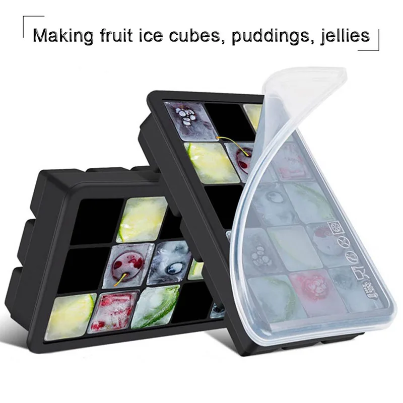 TEENRA 15 отверстий квадратная форма для льда, Силиконовый поднос для льда с крышкой, Пищевая силиконовая форма для изготовления мороженого аксессуары для кухонного бара