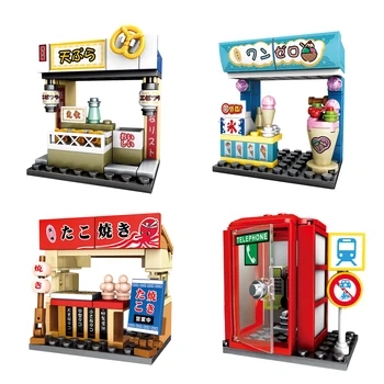 

545Pcs Moc Small Particles Sakura Series Building Blocks Japanese Snack Street View Set Block Assembly Toys Model For Kids Gifts