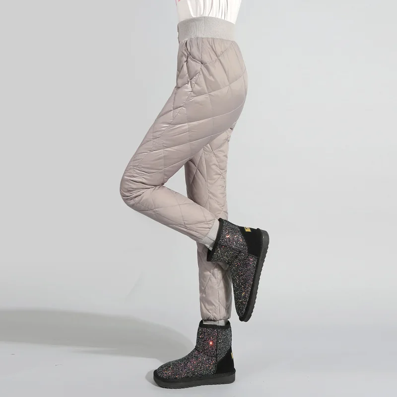 Зимние Пуховые штаны высокого качества для девочек; однотонные плотные теплые брюки; модные брюки на белом утином пуху; ветрозащитная одежда для От 3 до 16 лет