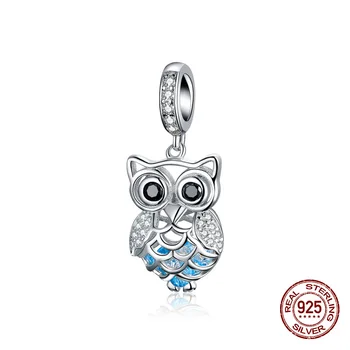 

Genuine 100% 925 sterling silver owl necklace pendant fit Pandora bracelet charm for women fashion original beads jewelry DIY