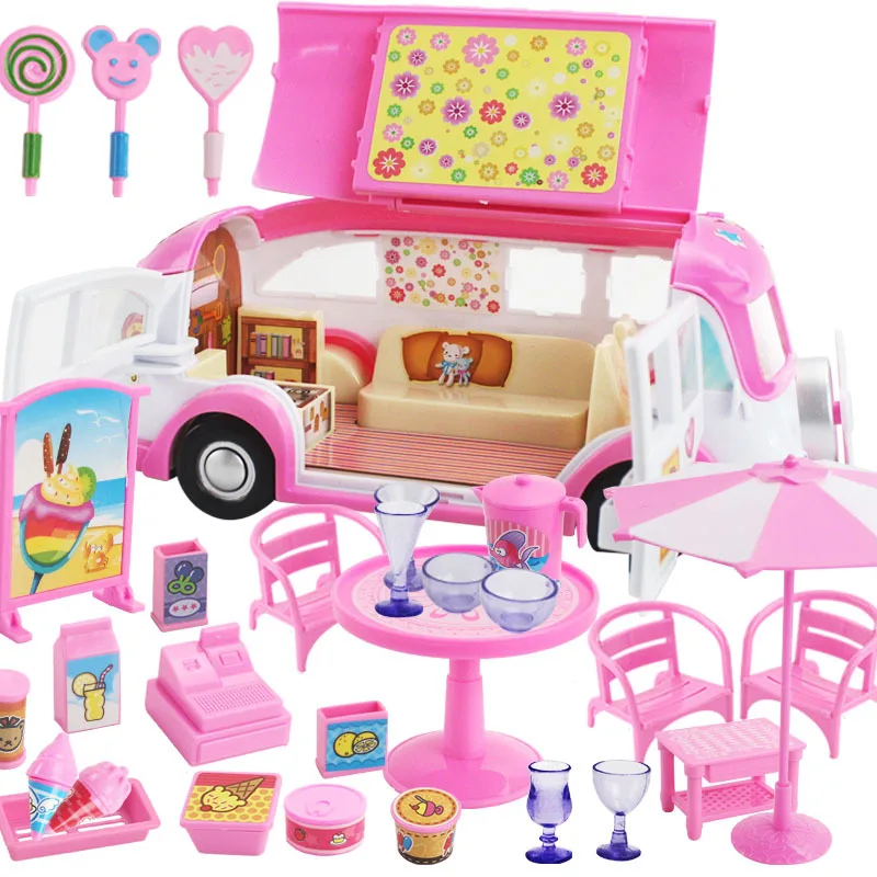 Small Ice Cream Truck Children Play House Tableware Toys Street Coffee Food Trucks Character Play