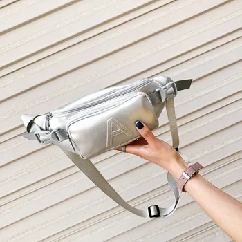 

Unisex Women Men Crossbody Bag Pure Color Shoulder Waterproof Crossbody Bag Chest Bag Travel Phone Purse Bag Silver #25