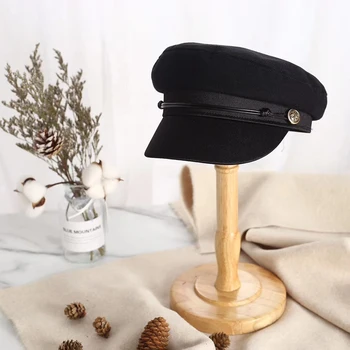 

Navy hat women summer casual beret flat top cap British fashion hat