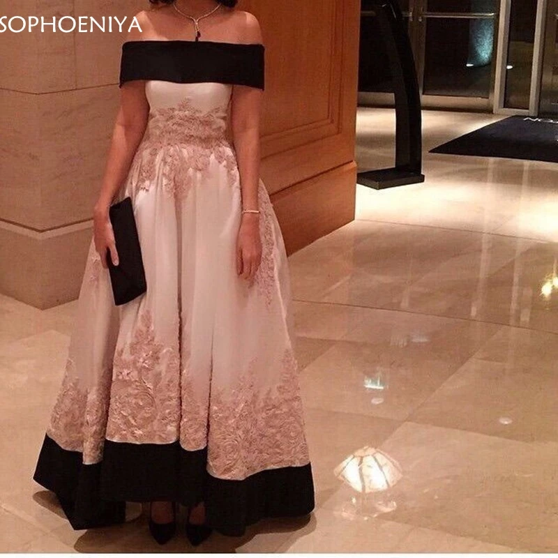 

New Arrival Off Shoulder Satin Lace Evening Dress 2020 Muslim Evening Gowns Robe de soiree abendkleider robe soiree