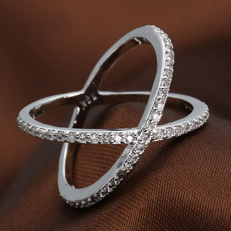 Wedding rings wedding ring finger ring silver ring zircon crystal ring Fashion Rhinestone Wedding Ring for Women Zircon Silver Color Cross X Shape Crystal Inlayed Dating Engagement Rings Party Gifts