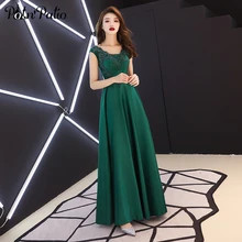 Satin Long Emerald Green Dresses Sleeveless A-line Floor-length Luxury Appliques Rhinestone Long Formal Evening Gowns