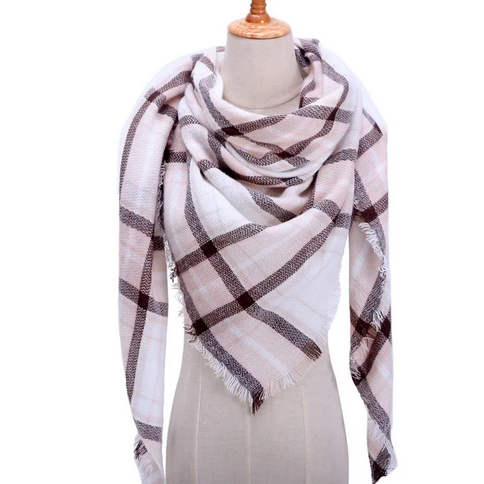 Клетчатые цветные простые женские шарфы треугольные 140*140*210 см кашемировые теплые осенне-зимние шали шарф для женщин