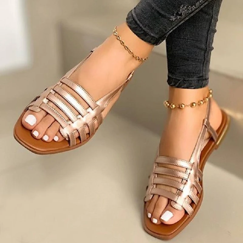 Sandalias planas romanas con agujeros para zapatos informales de Punta abierta para playa y exteriores, para verano|Sandalias de mujer| - AliExpress