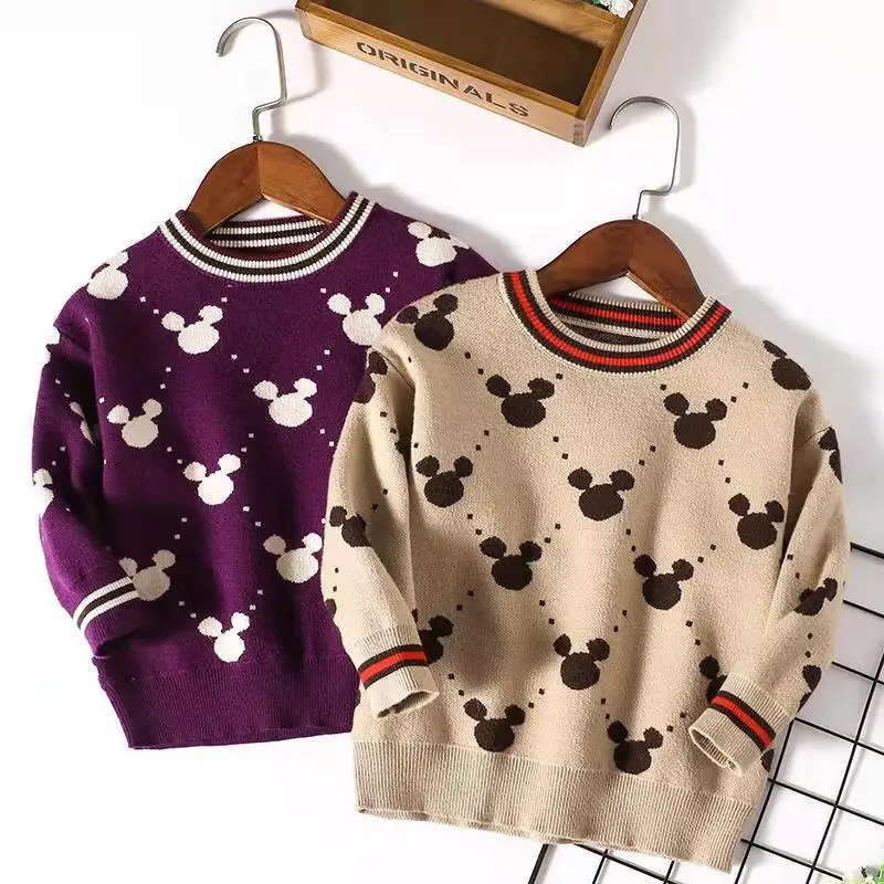 Зимний Детский свитер с Микки Маусом для маленьких девочек длинными рукавами