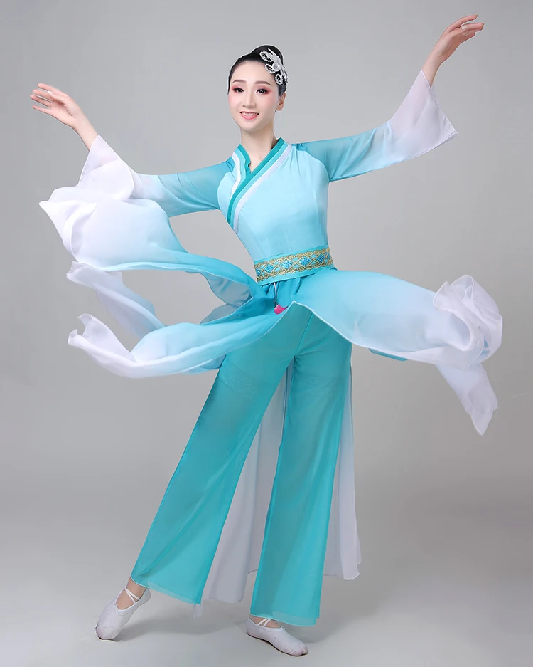 Hanfu Женский костюм для танцев вентилятор народные танцы Стиль танцевальный костюм Hmong одежда Китайский народный танец костюм для женщин синий