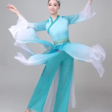 Hanfu Женский костюм для танцев вентилятор народные танцы Стиль танцевальный костюм Hmong одежда Китайский народный танец костюм для женщин синий