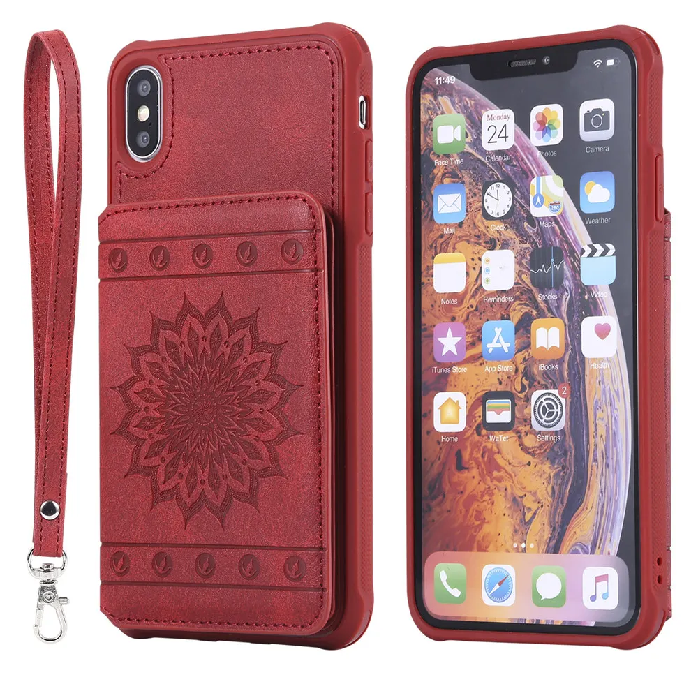 Противоударный чехол для телефона с карманом для карт для iPhone X XS MAX XR 6 6S 7 8 Plus 5 5S SE Чехол-кошелек с ремешком