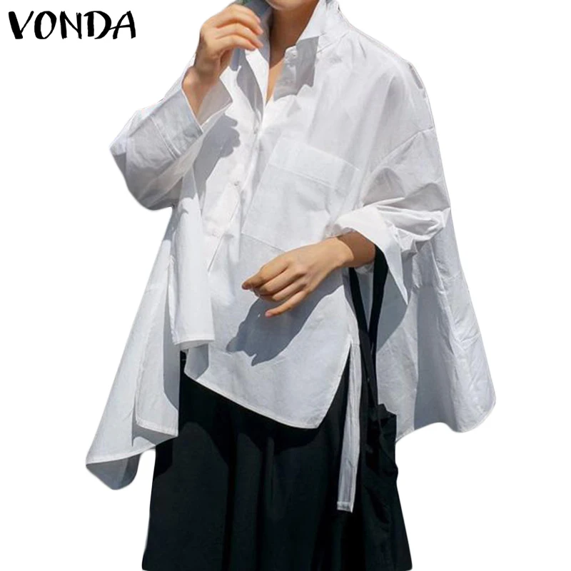 Белый VONDA/туника для беременных; вечерние топы; коллекция года; сезон весна; рубашки с отложным воротником; свободные летние пляжные Топы; женские Асимметричные Блузы; повседневные блузы - Цвет: Белый