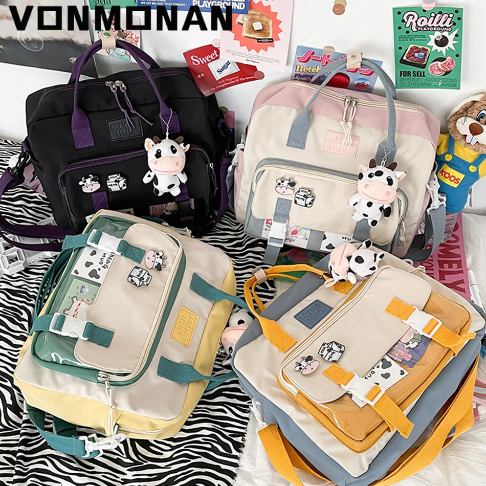 Stylish Backpacks cheap Women Cute Cow Backpack Female Student College Schoolbag Girl Badge Multifunctional Backpacks Kawaii Ladies Waterproof Nylon Bag most stylish backpacks