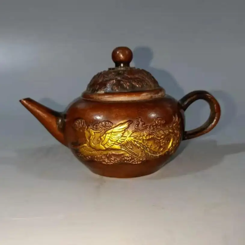

China archaize brass extremely good fortune teapot crafts statue