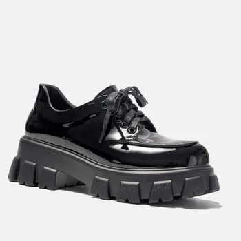 

Women's Shoes Patent Leather Round Toe Spring Summer Single Shoes Comfortable Lace Up Platform Shoes Spring Women Single Shoes