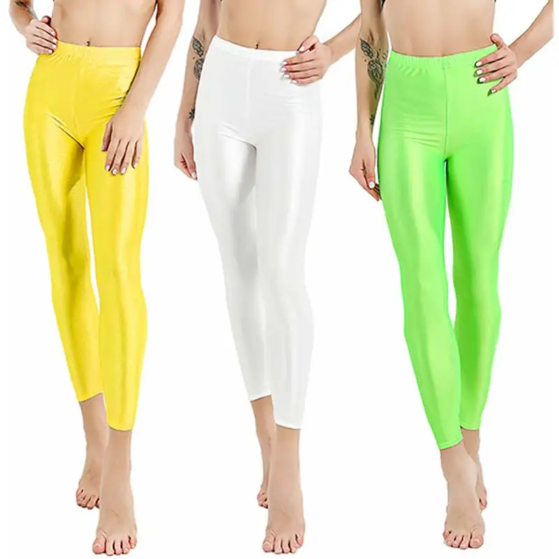 Women Pant For Girl Spandex Shiny Solid Color Fluorescent Leggings Casual Elastic High Quality Large Size 1PC Trousers New