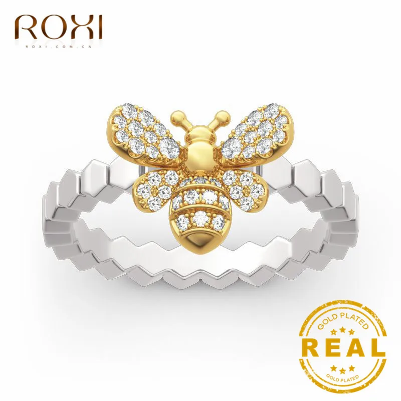 ROXI простые крошечные медные кольца на палец в виде пчелы с золотым чеканным браслетом, складные кольца, свадебные ювелирные изделия в виде пчелы, кольца с кристаллами в виде животных