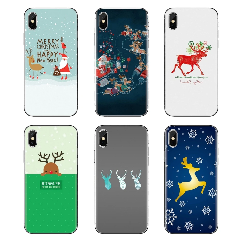 For Samsung Galaxy J1 J2 J3 J4 J5 J6 J7 J8 Plus 2018 Prime 2015 2016 2017 Transparent Soft Shell Covers Christmas deer |