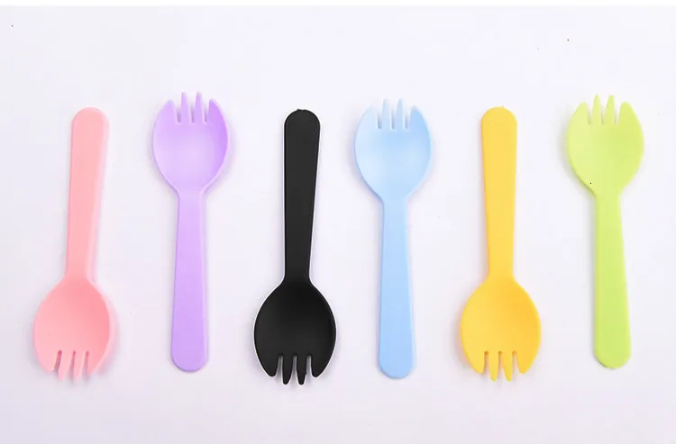 10Pcs Disposable Small Spork Plastic Fork Spoon Dessert Icecream Cake Fast Food Restaurant Wedding Party Birthday Fork Spoon