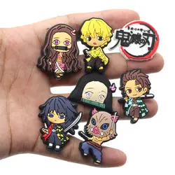 Hot 1pcs Demon Slayer PVC Shoe Charms Anime Cartoon DIY Decorations Shoe Aceessories Fit croc Clogs Unisex kids X-mas Gifts jibz