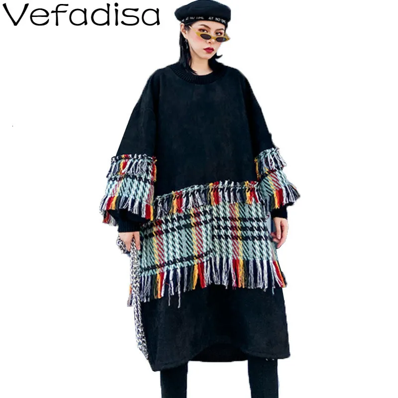 Vefadisa фуфайка с кисточками платье для женщин 2019 зимние повседневные Лоскутные