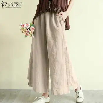 

Women's Wide Leg Trousers 2020 ZANZEA Elegant Elastic Waist Summer Pantalon Stylish Flare Pants Palazzo Plus Size Casual Turnip