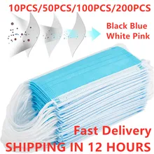 Em estoque! 10-200PCS Descartável Boca Máscaras Anti Poluição Poeira Boca Caps 3-Camada Meltblown Pano Respiração Máscara de Higiene