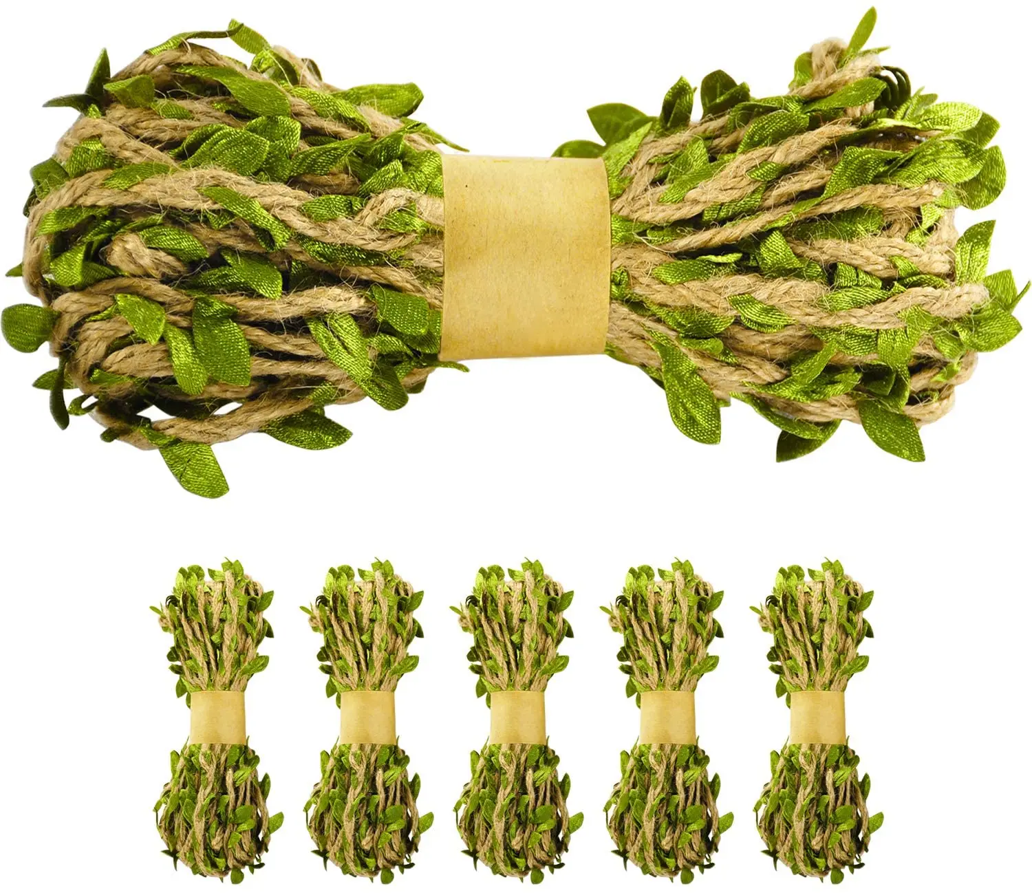 5mm Natural Hessian Jute Twine Rope With Artificial Leaves DIY Crafts Burlap Ribbon For Vintage Wedding Party Decor 5Meters/Lot