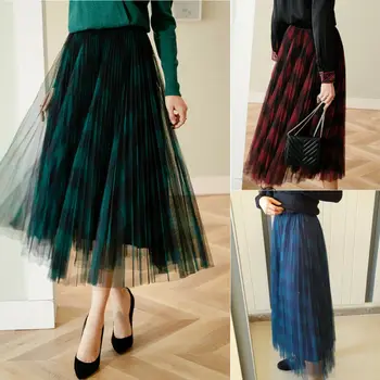 

Female Pleated Skirt Women’ s Fashionable Plaid Pleated Maxi Skirt High Waisted Fashion Elegant Vintage Bohemian Ladies Skirts