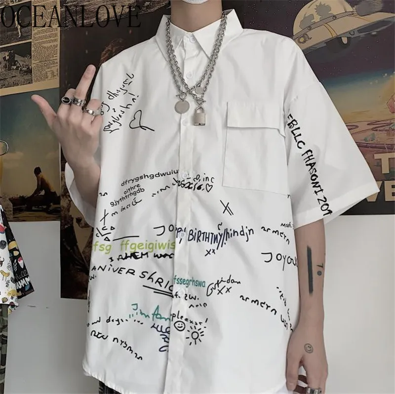 

OCEANLOVE Harajuku Streetwear Print Blusas Mujer Loose Vintage Gothic Blouses 2020 Summer BF Hot Fashion Shirts New Tops 15985
