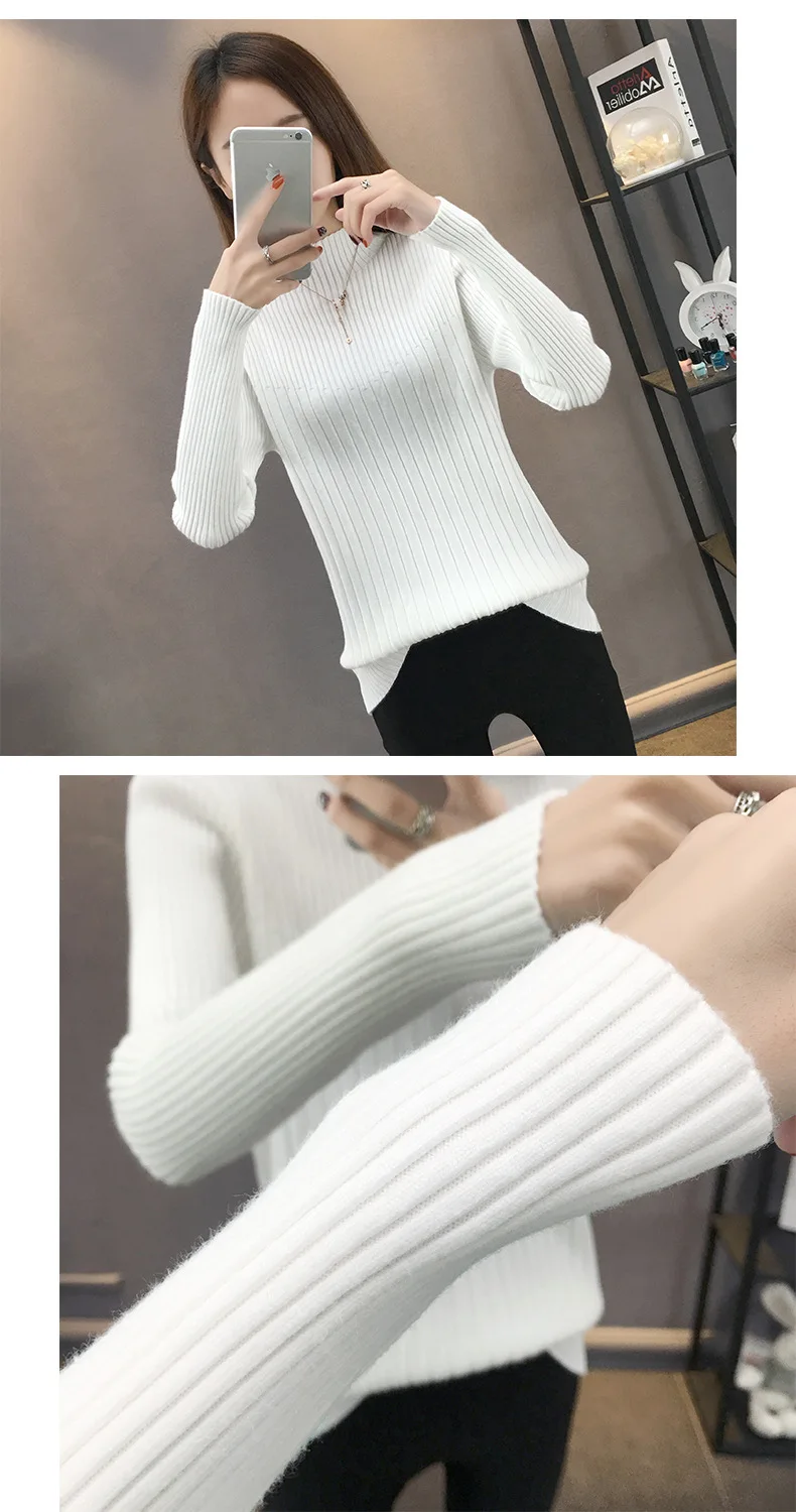 Осенний женский Мягкий тонкий свитер с высоким воротом женский корейский облегающий Повседневный вязаный в рубчик джемпер одежда NS9100