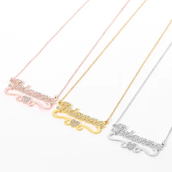 

Personalized Custom Heart Name Necklace Pendant Gold Color Chain Zircon Nameplate Necklaces for Women Men Handmade Gifts