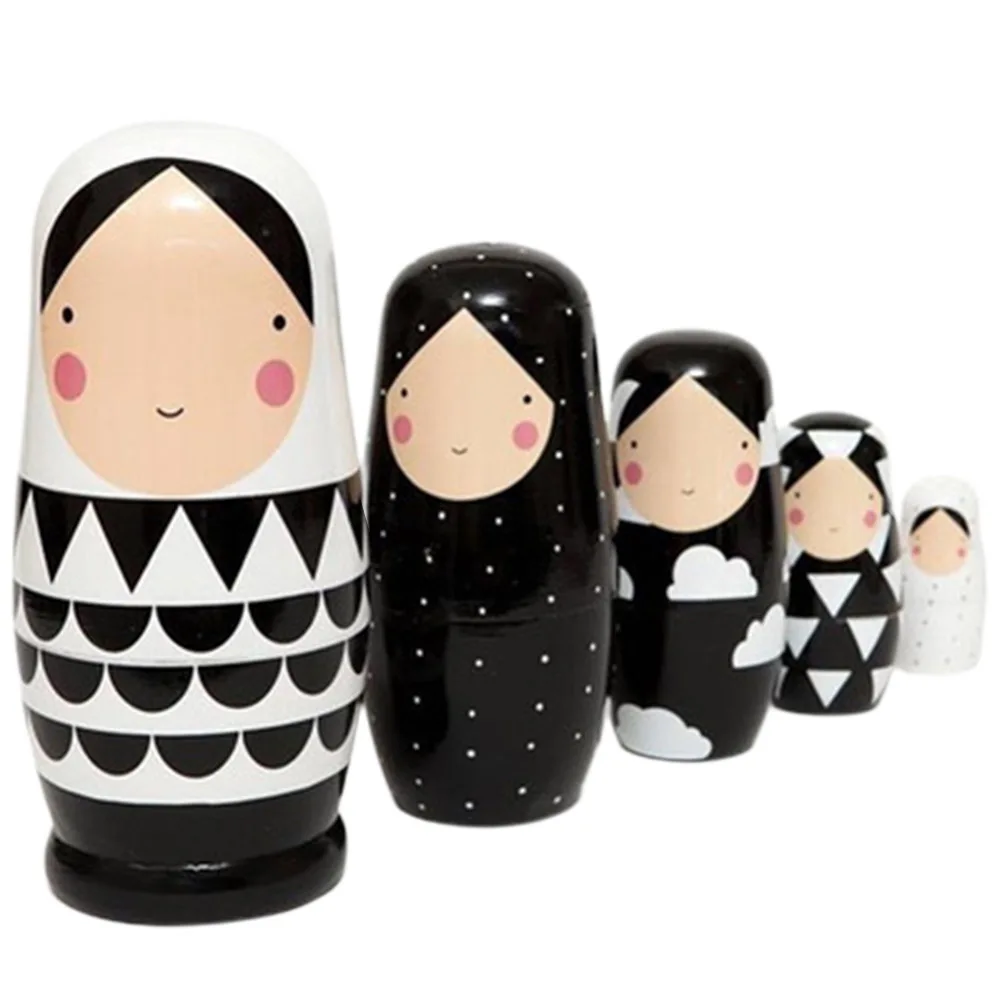 OLOEY Wooden Matryoshka Russian Little Girl Nesting Doll 5 Layers Stacking Dolls Toy Craft Gift Home Decoration 5pcs 