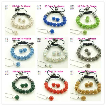 

jyu4ing Mix 18 Pcs/Lot 2 piece for each color 10mm Crystal Silver Plated crystal Set Bracelet Earring Necklace
