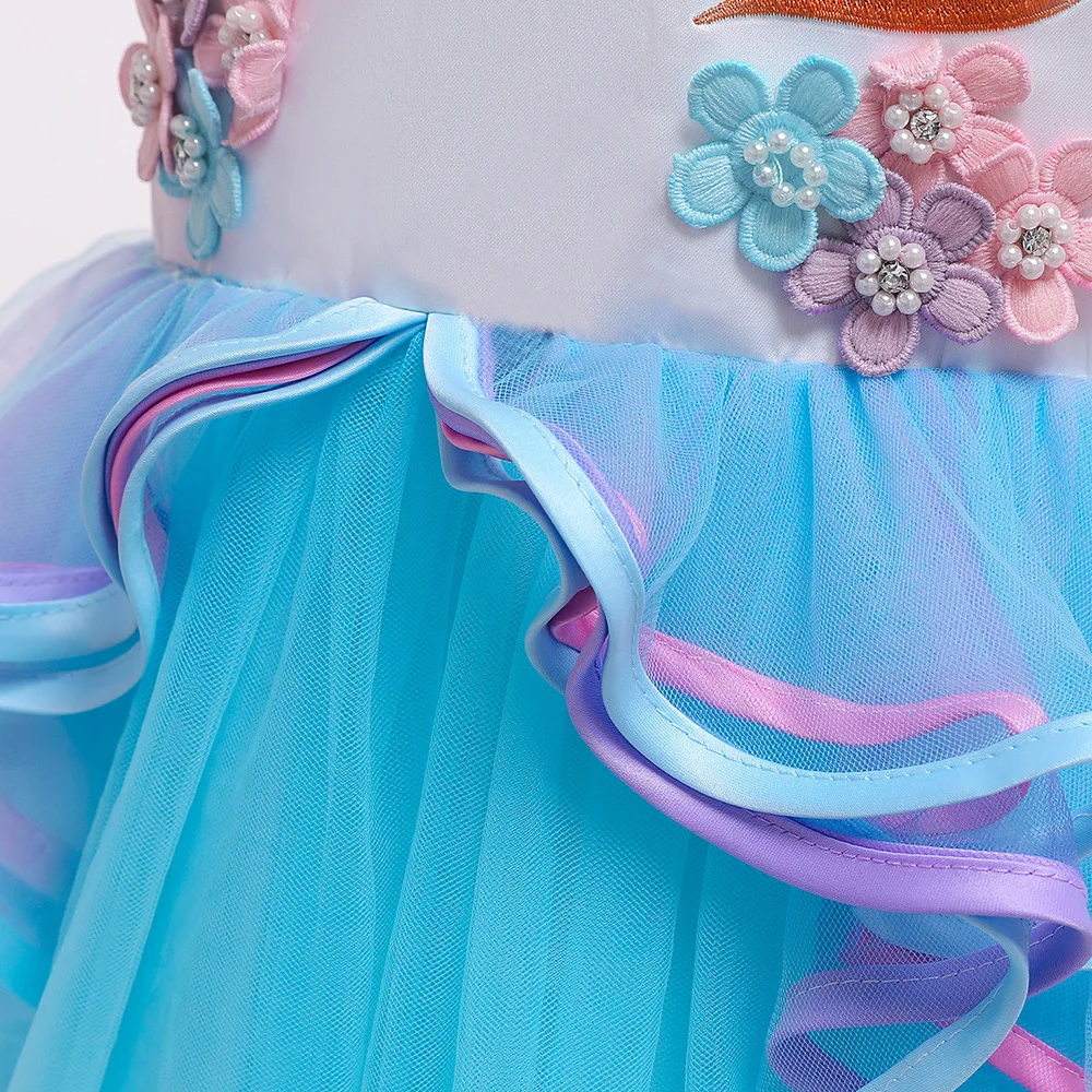 Детское платье в европейском и американском AliExpress длинное торжественное платье с единорогом газовое пышное платье принцессы для представления, платье для девочек