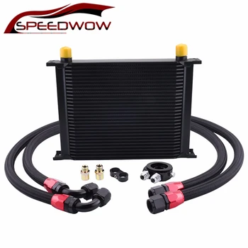 

SPEEDWOW 30Row Engine Oil Cooler Kit Oil Filter Sandwich Adapter+AN10 Seprator Divider Clamp+Nylon Stainless Steel Oil Hose Line
