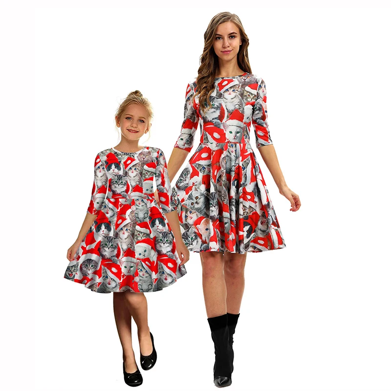 Платья для мамы и дочки; коллекция года; Осенняя семейная Рождественская одежда; Модные Детские платья для девочек; одинаковые рождественские платья