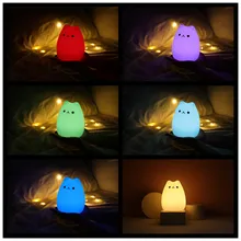 

Silicone Touch Sensor LED Night Light For Children Baby Kids kitten 7 Color Cat USB Battery Washable Eye Protection Nursing Lamp