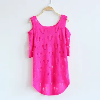 

Spring And Summer women's Pullovers Korean Hole Loose Hollow Hook Flower Strapless Bat Knit Sweater 7554