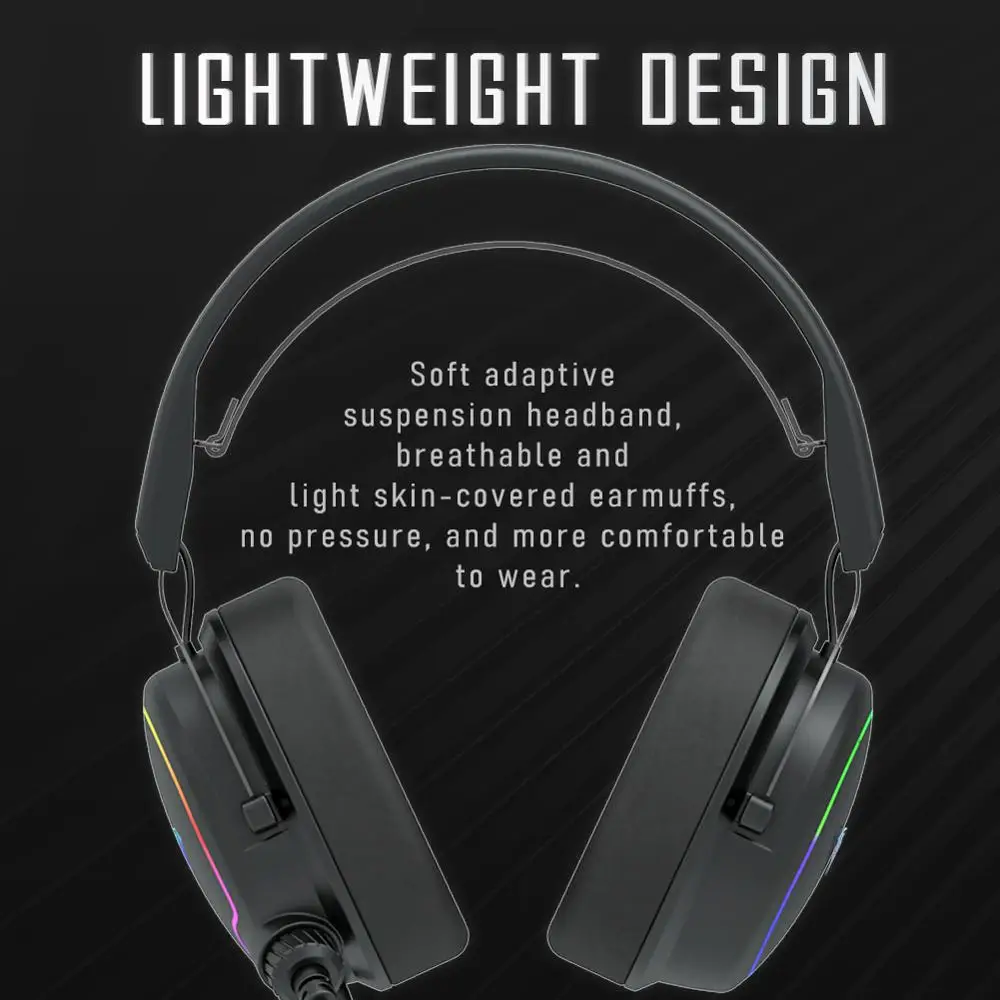 AULA F606 Wired Gaming Headset RGB Light Bass Stereo Surround Sound Lightweight Headset with Microphone for Laptop Tablet Gamer