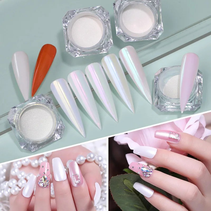 Pearl Shell Nail Glitter Powder Pigment Chrome Glitters Aurora Nails Ice Transparent Sparkle Iridescent Effect 1 Box nail powder,nail pigment,nail glitter,nail decoration,nail decorations