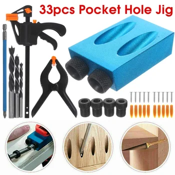 

33/36X Silverline Pocket Hole Jig Kit Screw Dowel Drill Set Locator Joint Hole Tool for Wood Working Joinery Step Drill Bit Tool