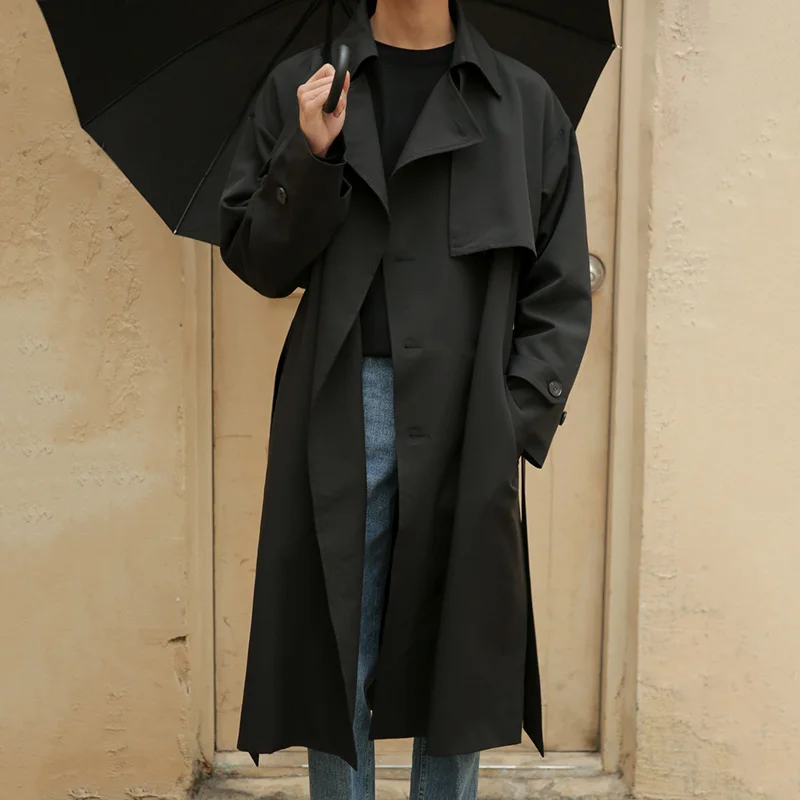 Autumn Korean Fashion Double Breasted Men's Trench Coat Belt